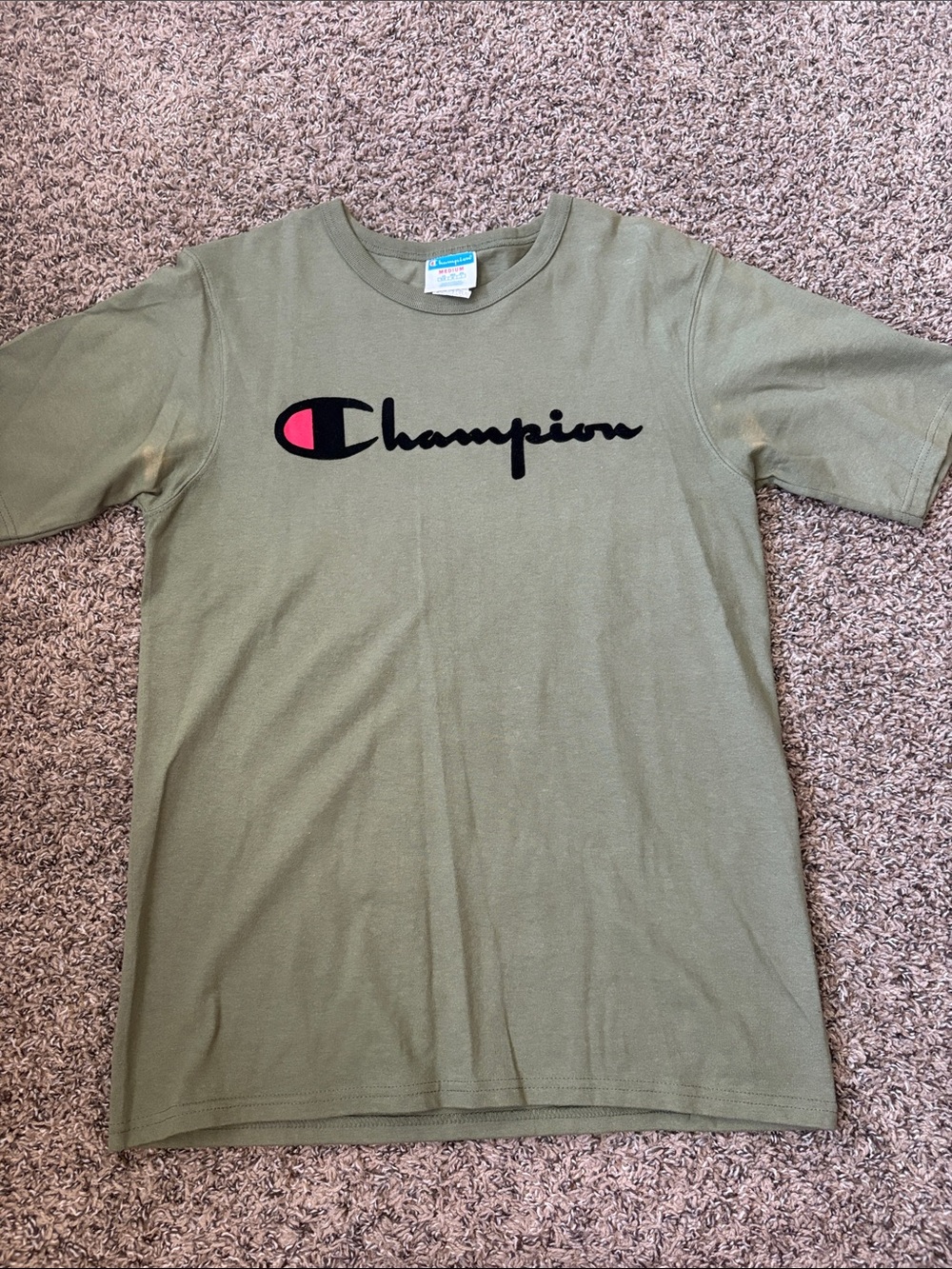 Champion Olive Green T-Shirt with Black & Pink Logo